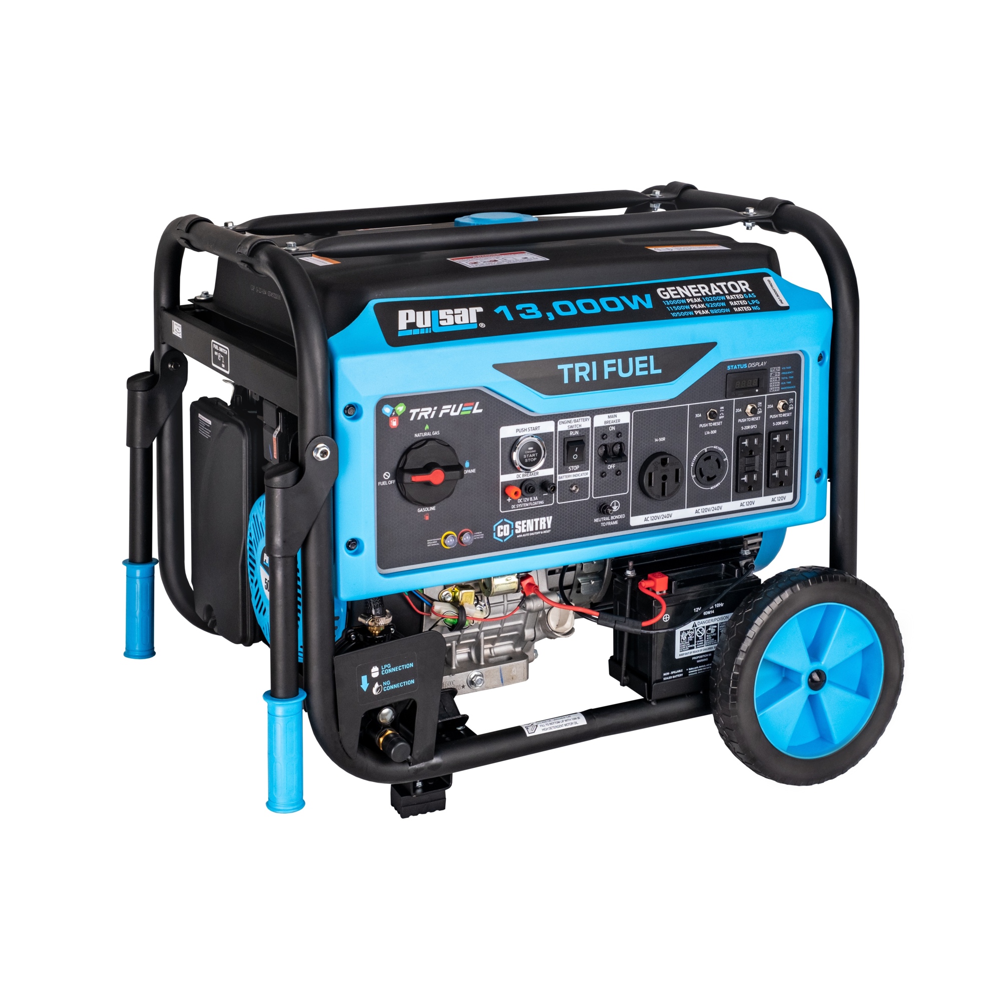 Pulsar Dual Fuel Portable Generator with Remote Start — 13,000 Watts, 500cc, CARB Compliant, Model# PG13000TRCO